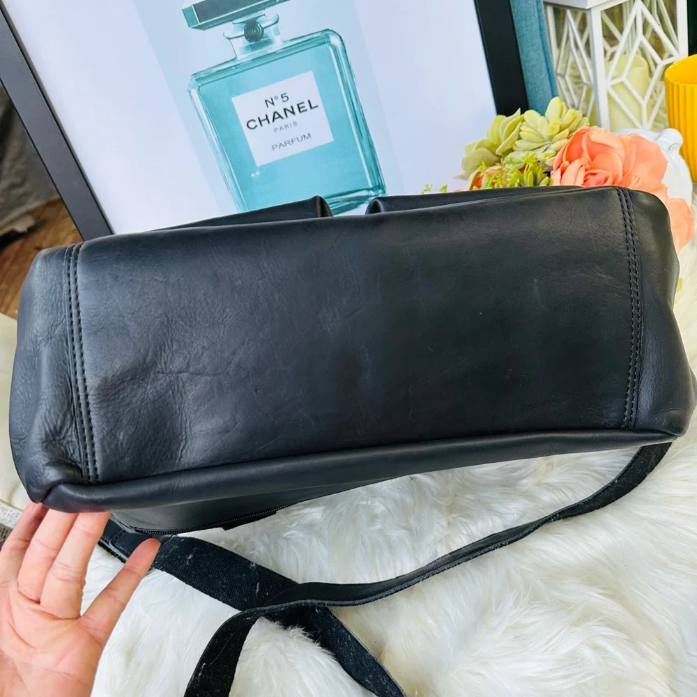 Micmacbags Black Cowhide Handmade Leather Bag with removable shoulder strap
